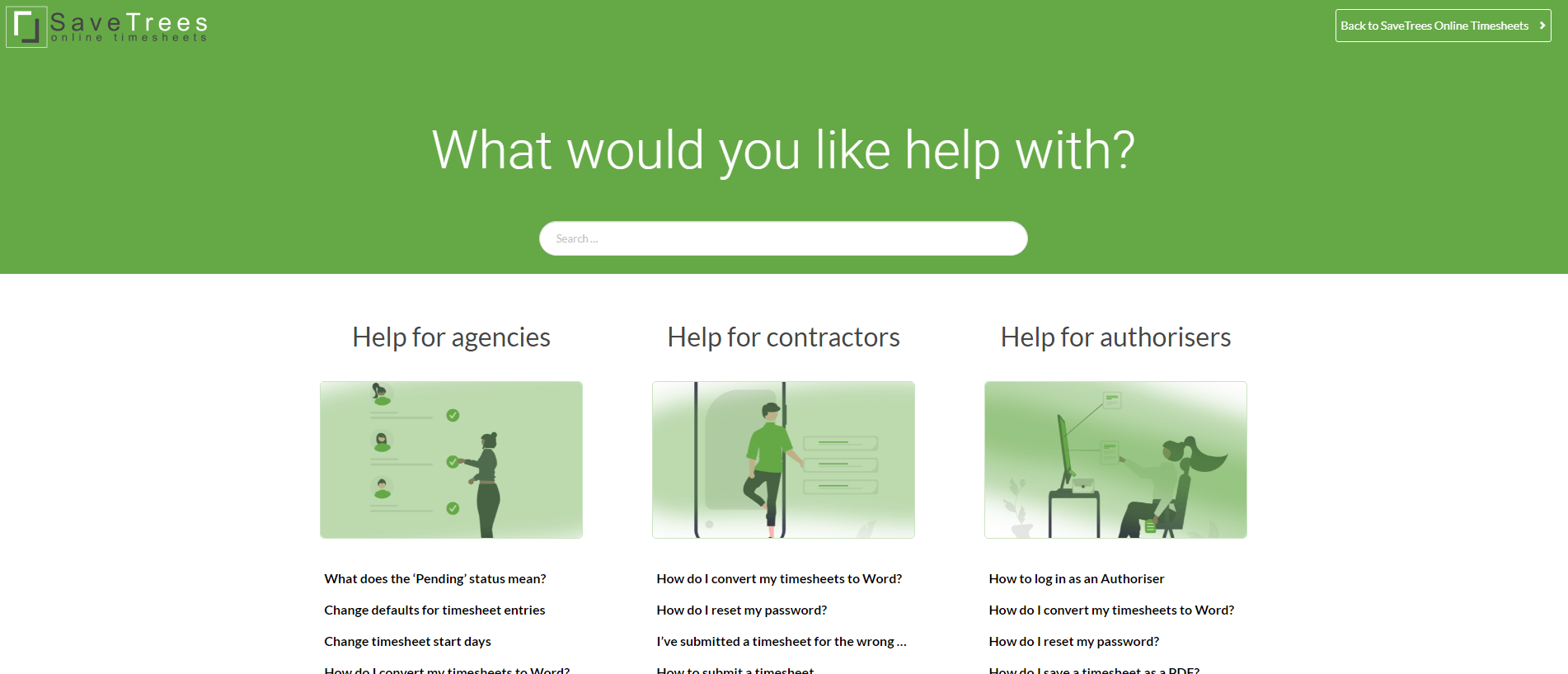 help website screenshot
