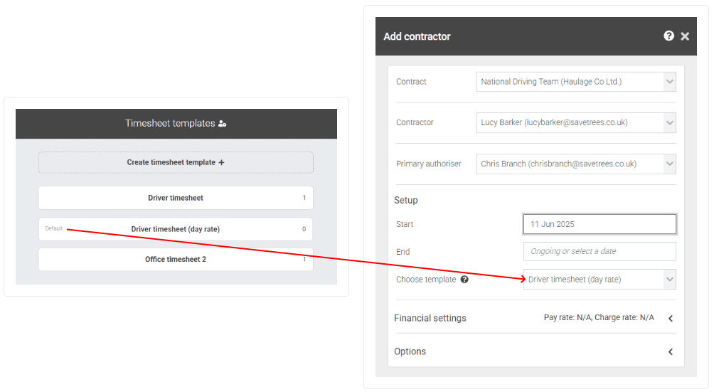 Timesheet template defaults