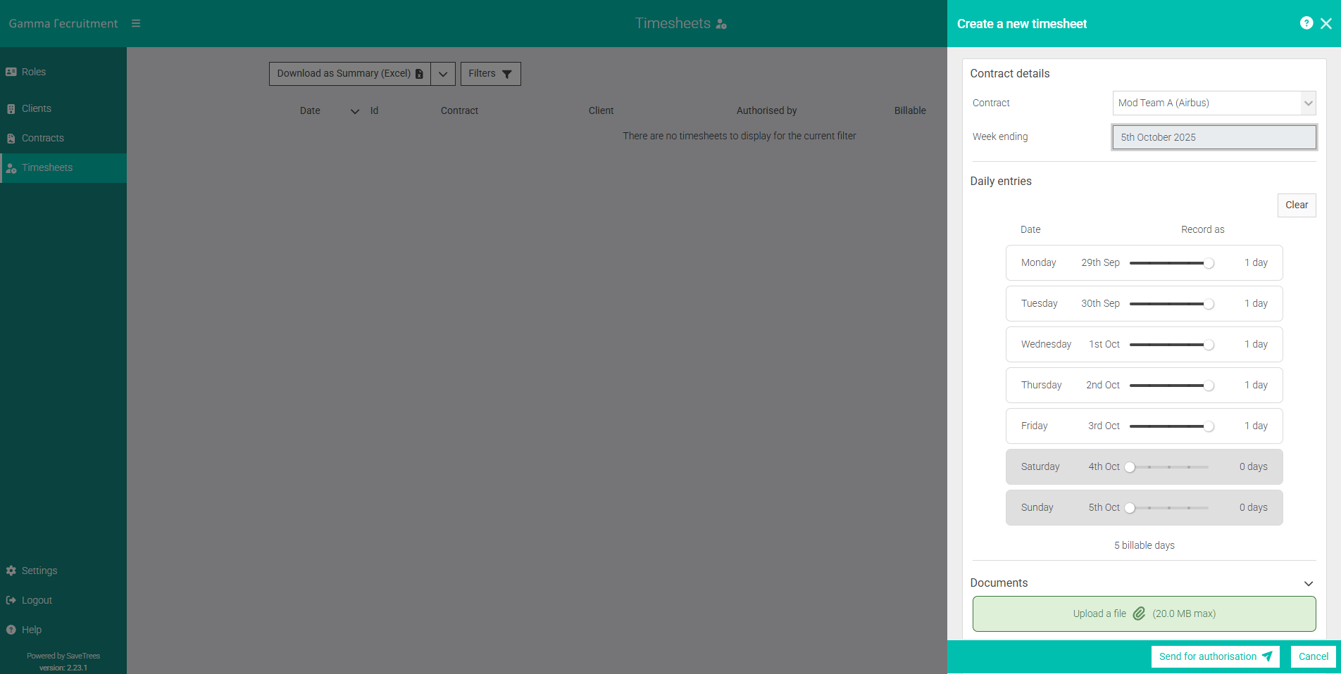 Create a new timesheet slideout