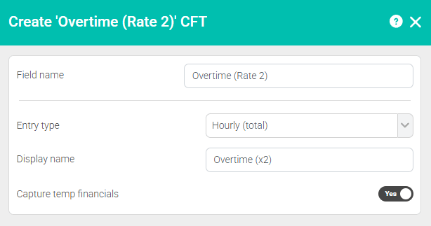 Create 'Overtime (Rate 2)' CFT screenshot