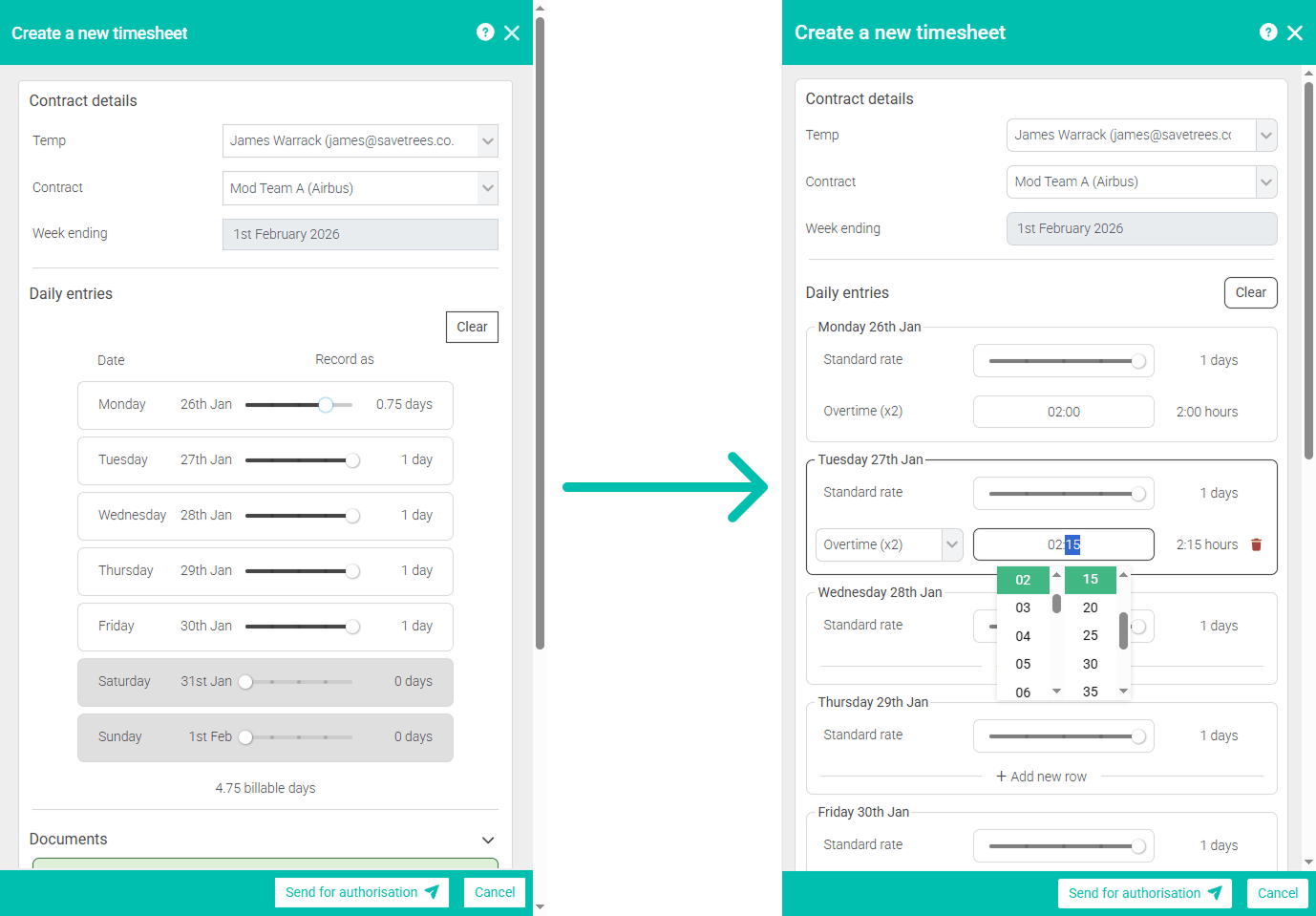 Create timesheet UI update