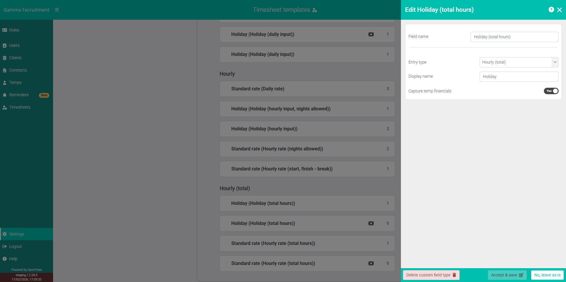 Delete a custom field type screenshot
