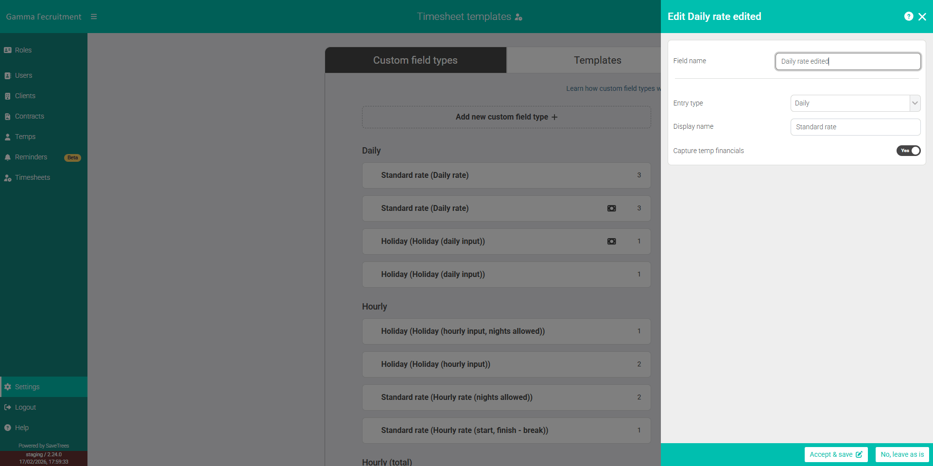 Edit a custom field type screenshot