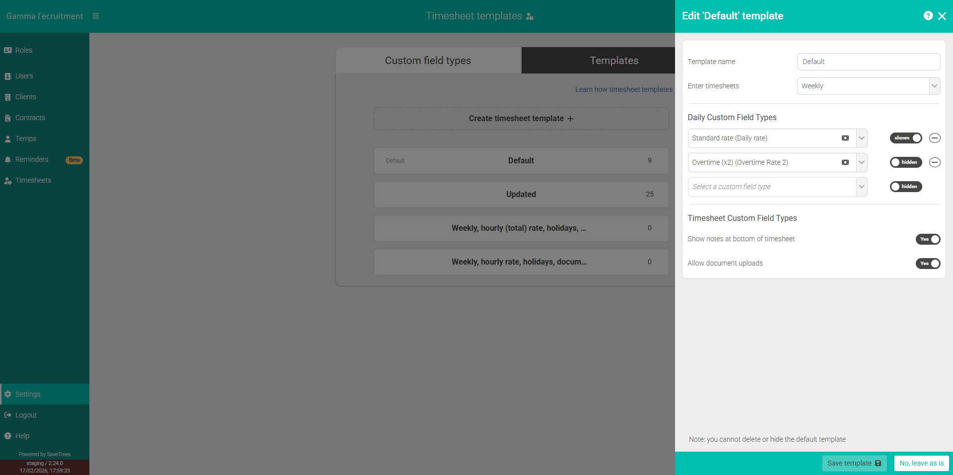 Edit a timesheet template