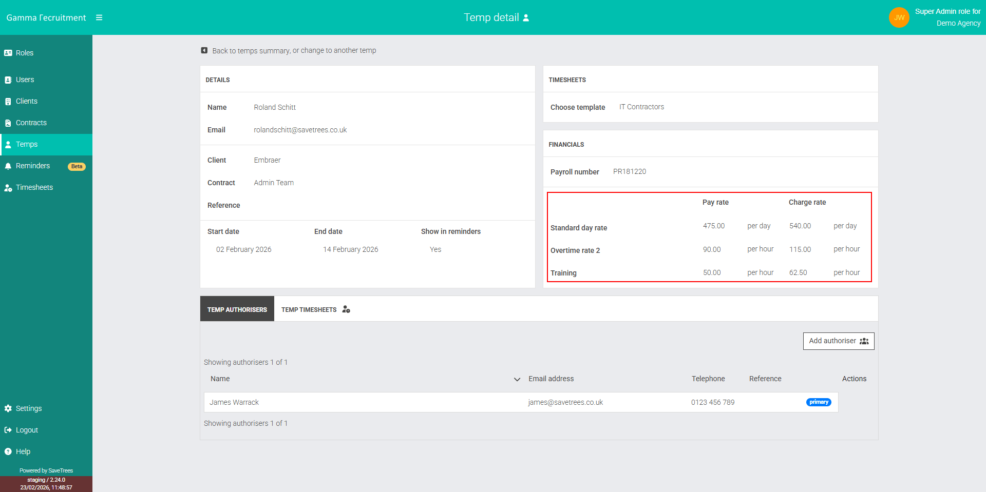 IT Contractor - update the contractors pay and charge rates