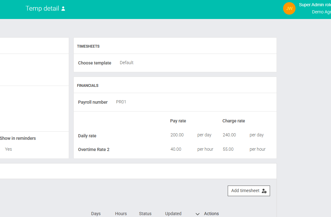 Pay and charge rates on contractor detail page