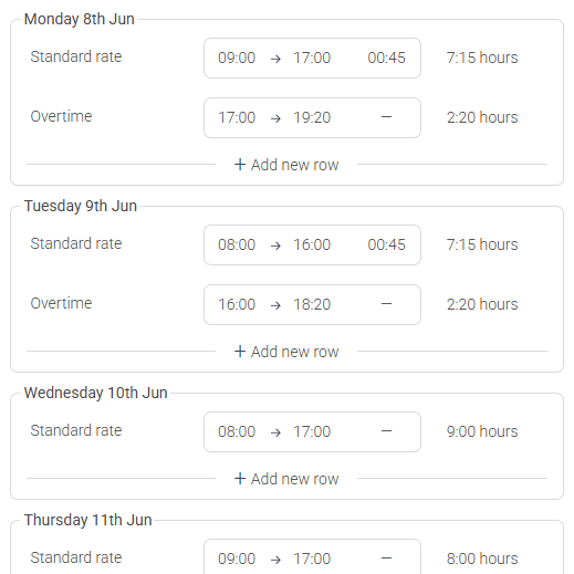 Construction timesheet setup